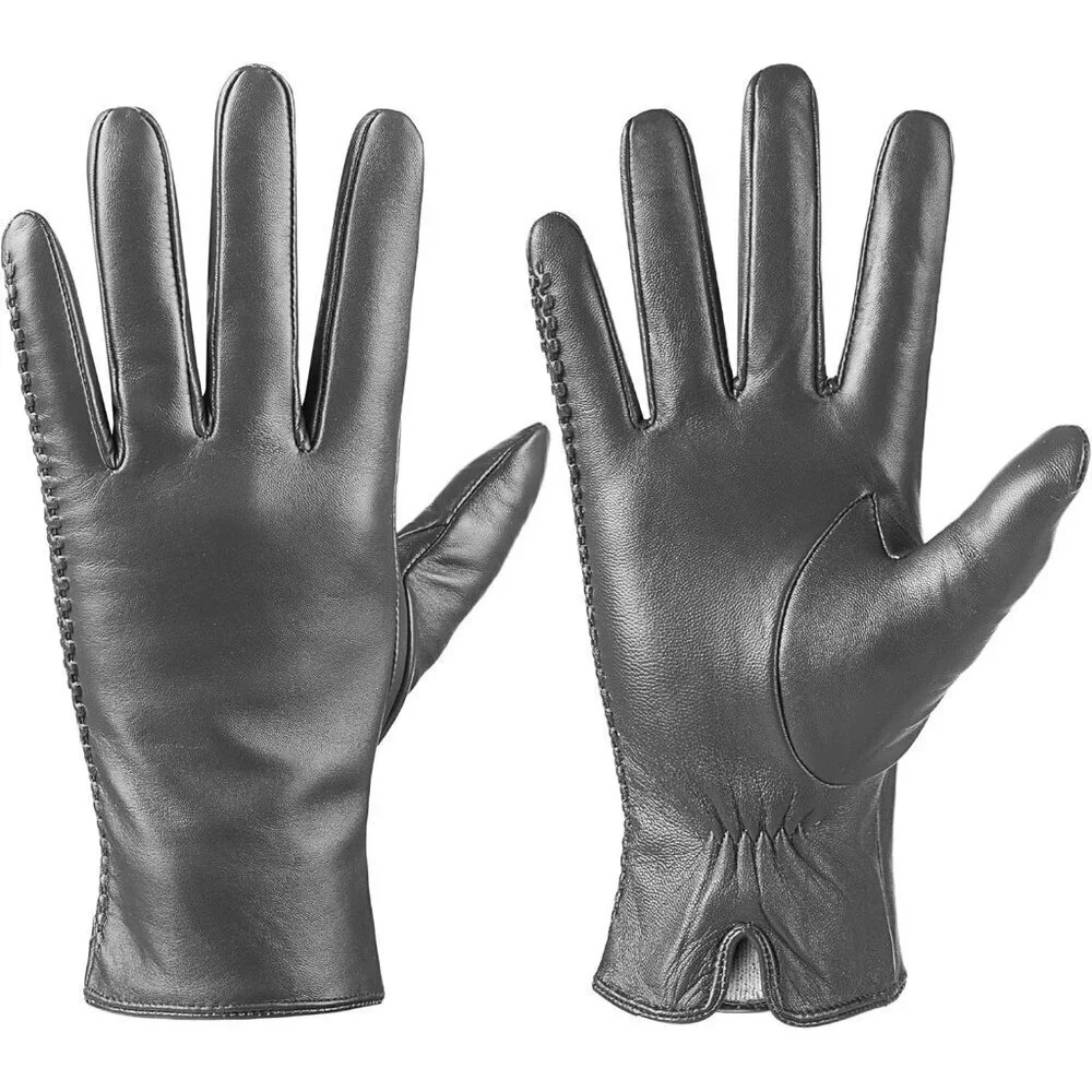 Women's Genuine Sheepskin Leather Gloves Winter Warm  Driving Dress Gloves Grey